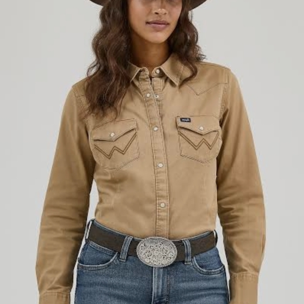 Wrangler Tan Long Sleeve Button Down Shirt